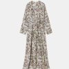 Clothing Momoni | Abies Dress In Printed Silk Twill - Cream/Burgundy