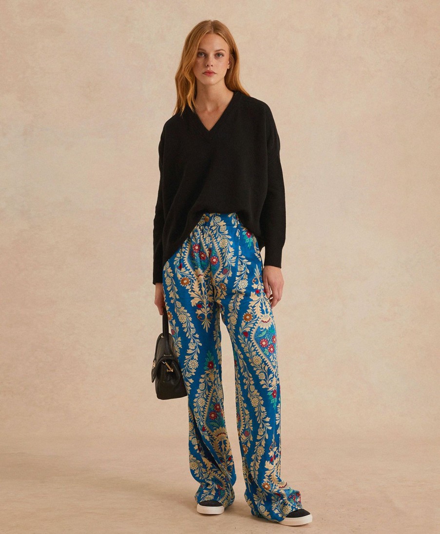 Clothing Momoni | Austin Pant In Printed Viscose Twill - Multicolor Blue