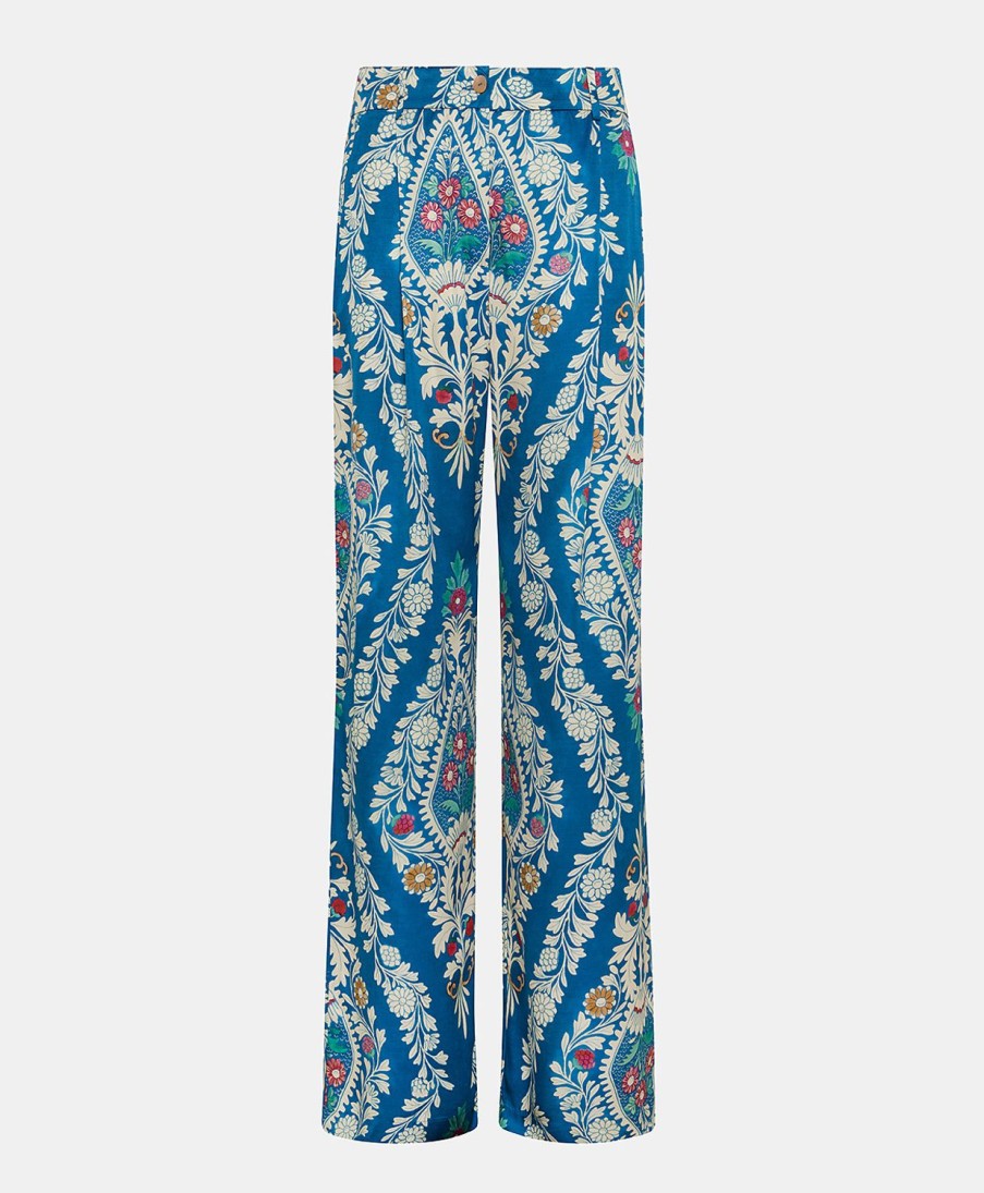 Clothing Momoni | Austin Pant In Printed Viscose Twill - Multicolor Blue