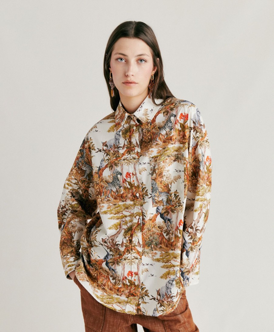 Clothing Momoni | Ostina Shirt In Poplin - Cream/Multicolor