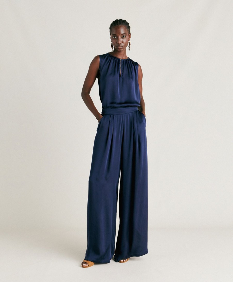 Clothing Momoni | Patrice Bis Pant In Plain Silk - Dark Blue