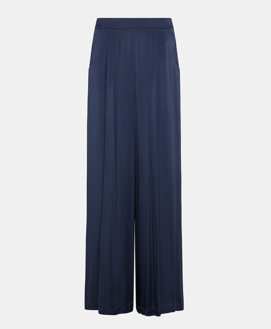 Clothing Momoni | Patrice Bis Pant In Plain Silk - Dark Blue