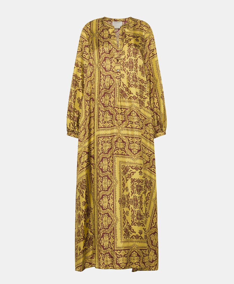 Clothing Momoni | Amede Dress In Printed Silk Twill - Lime/Brown