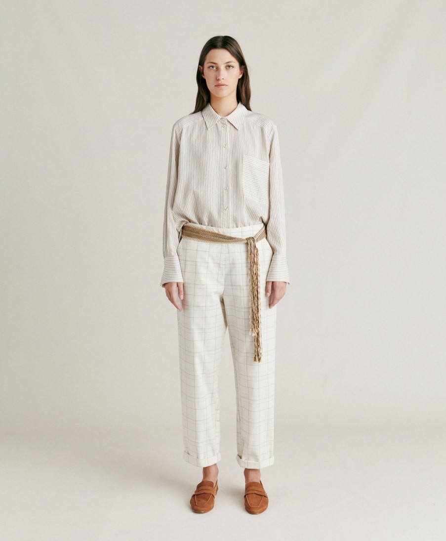 Clothing Momoni | Idaho Pant In Check Seersucker - Cream/Mud