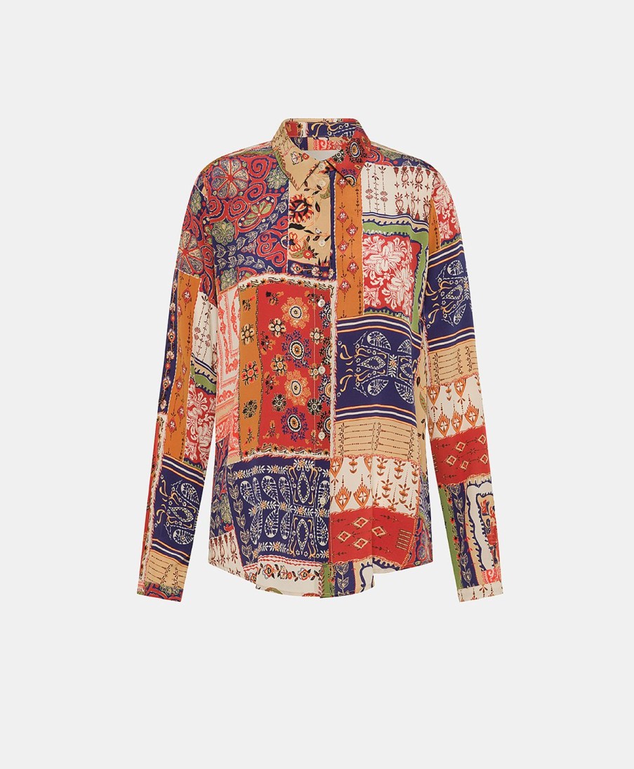 Clothing Momoni | Meudon Shirt In Printed Crepe De Chine - Multicolor Blue