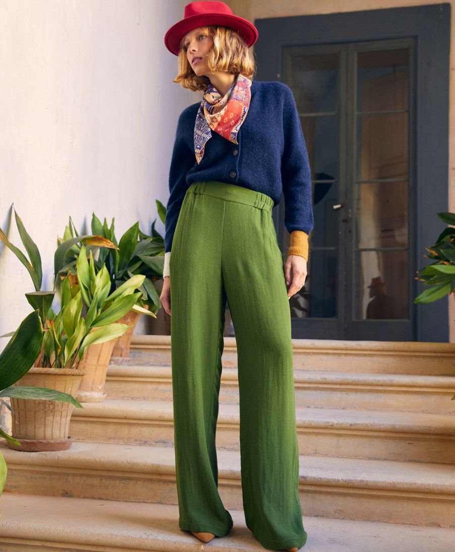 Clothing Momoni | Baccarat Pant In Double Wool Viscose Gauze - Grass Green