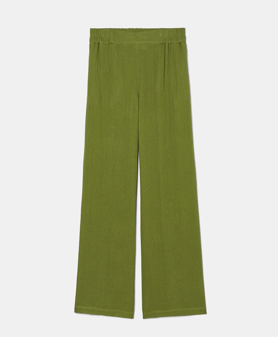 Clothing Momoni | Baccarat Pant In Double Wool Viscose Gauze - Grass Green