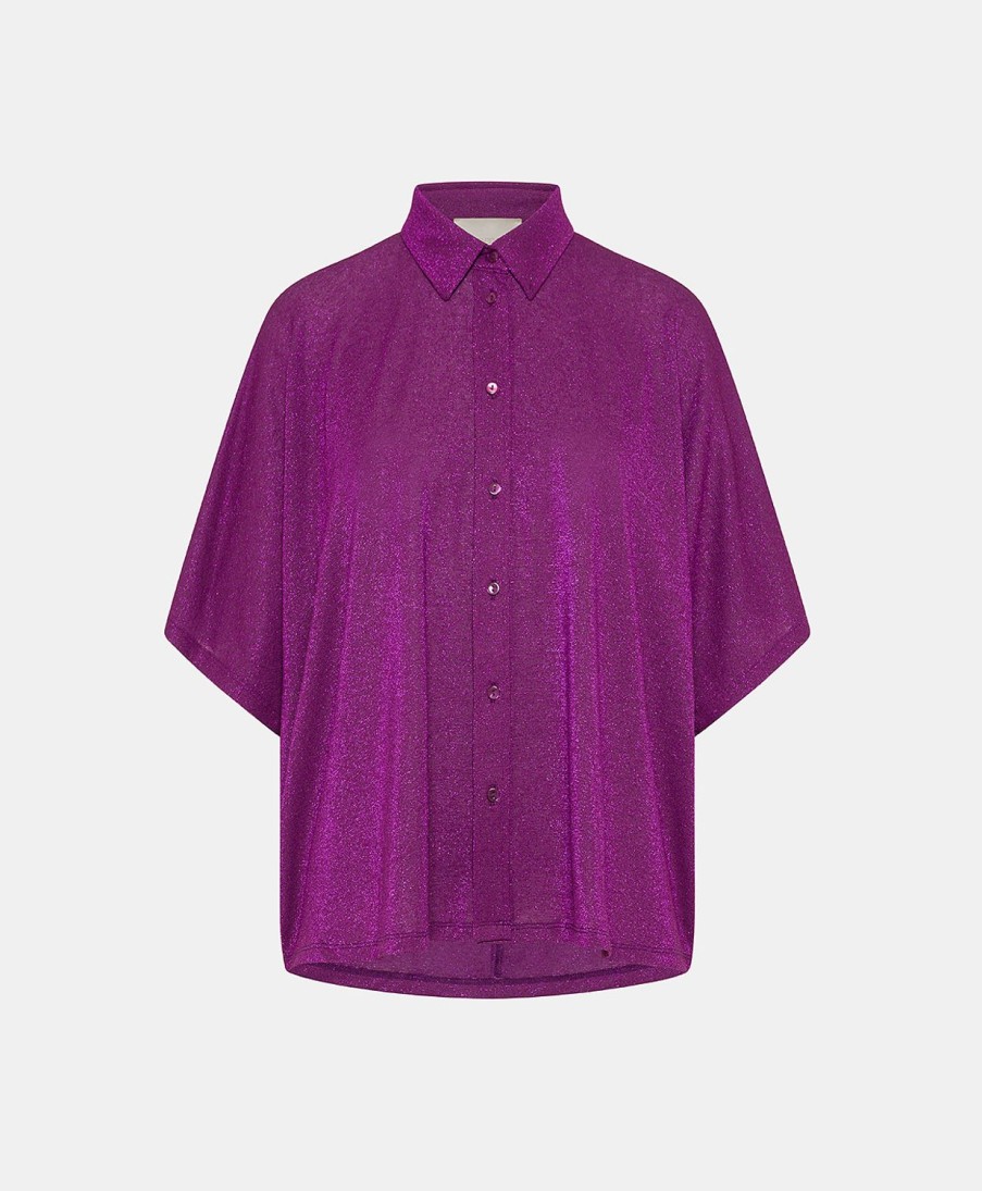 Clothing Momoni | Brooklyn Shirt In Lurex Jersey - Cyclamen