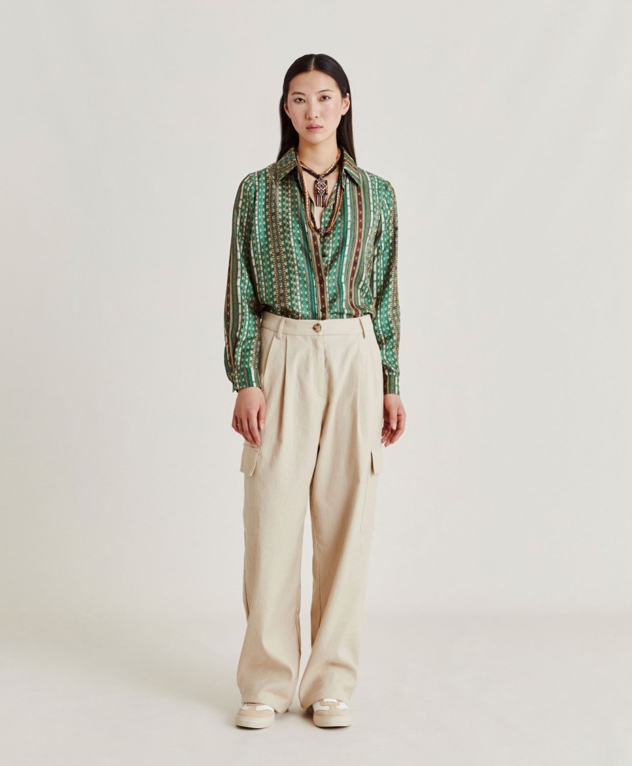 Clothing Momoni | Arles Shirt In Silk Twill - Green/Multicolor