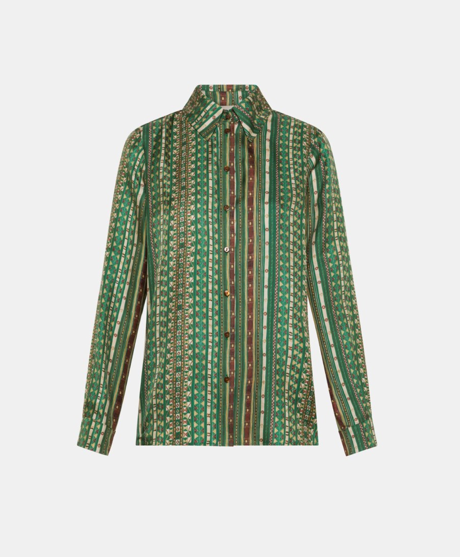 Clothing Momoni | Arles Shirt In Silk Twill - Green/Multicolor