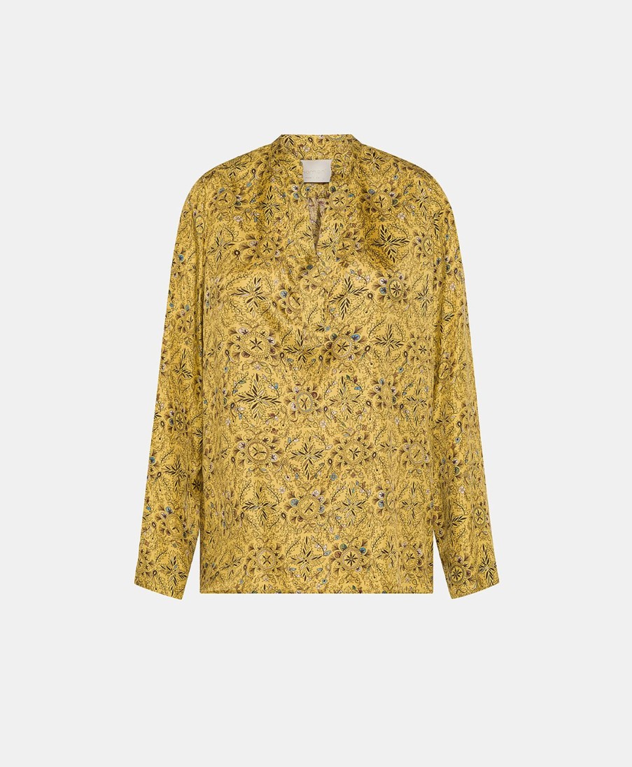 Clothing Momoni | Atlanta Blouse In Printed Silk Twill - Yellow/Tobacco