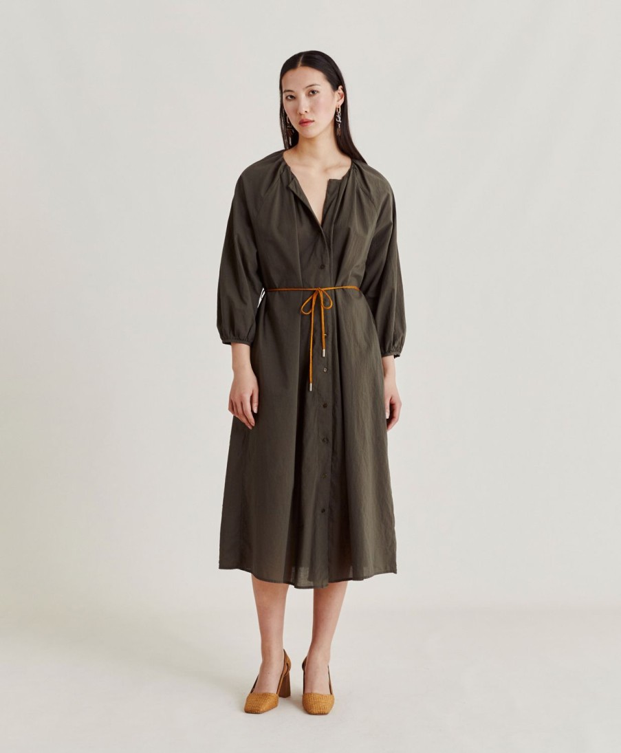 Clothing Momoni | Caldes Dress With Cotton Voile - Army Green