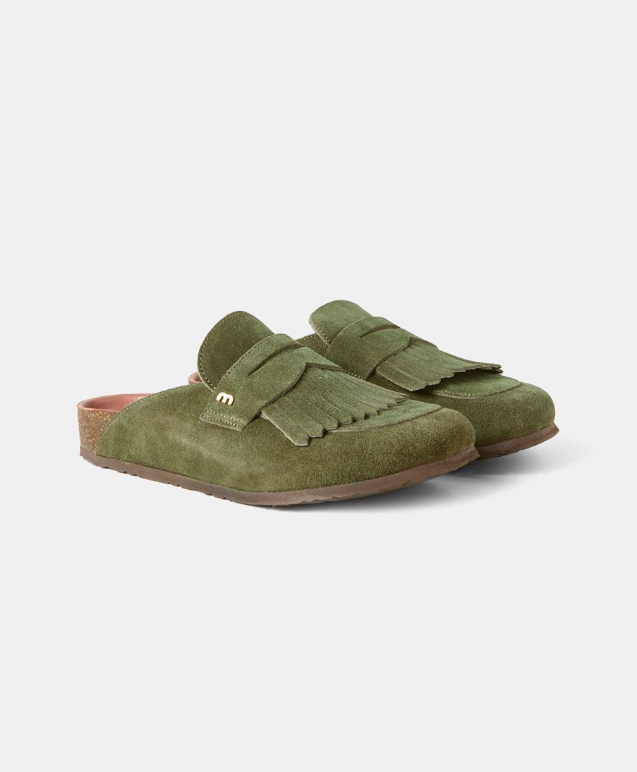 Shoes And Accessories Momoni | Pierrich Slippers Fringed - Grass Green