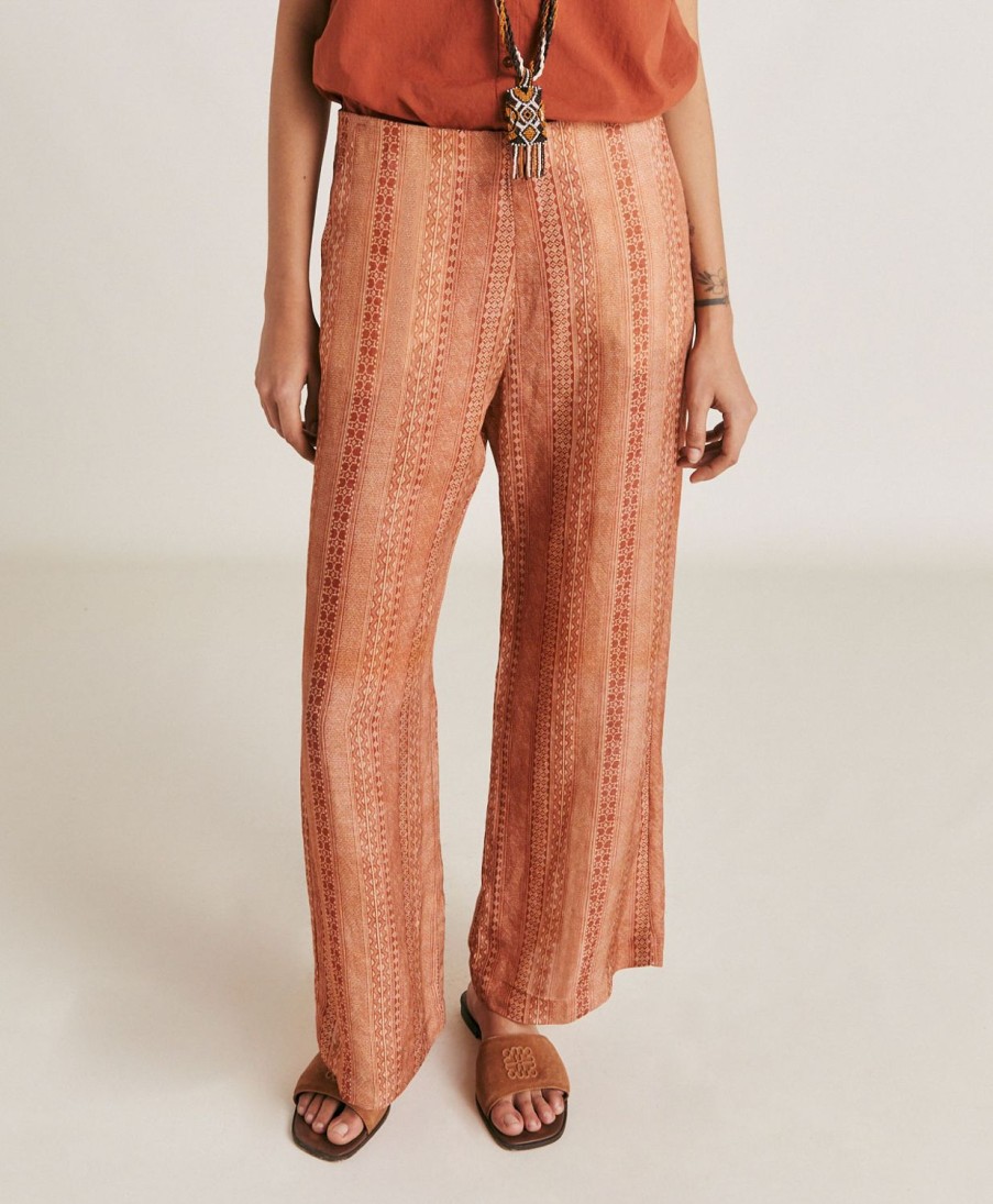 Clothing Momoni | Ginepro Pant In Viscose/Linen - Cream/Rust