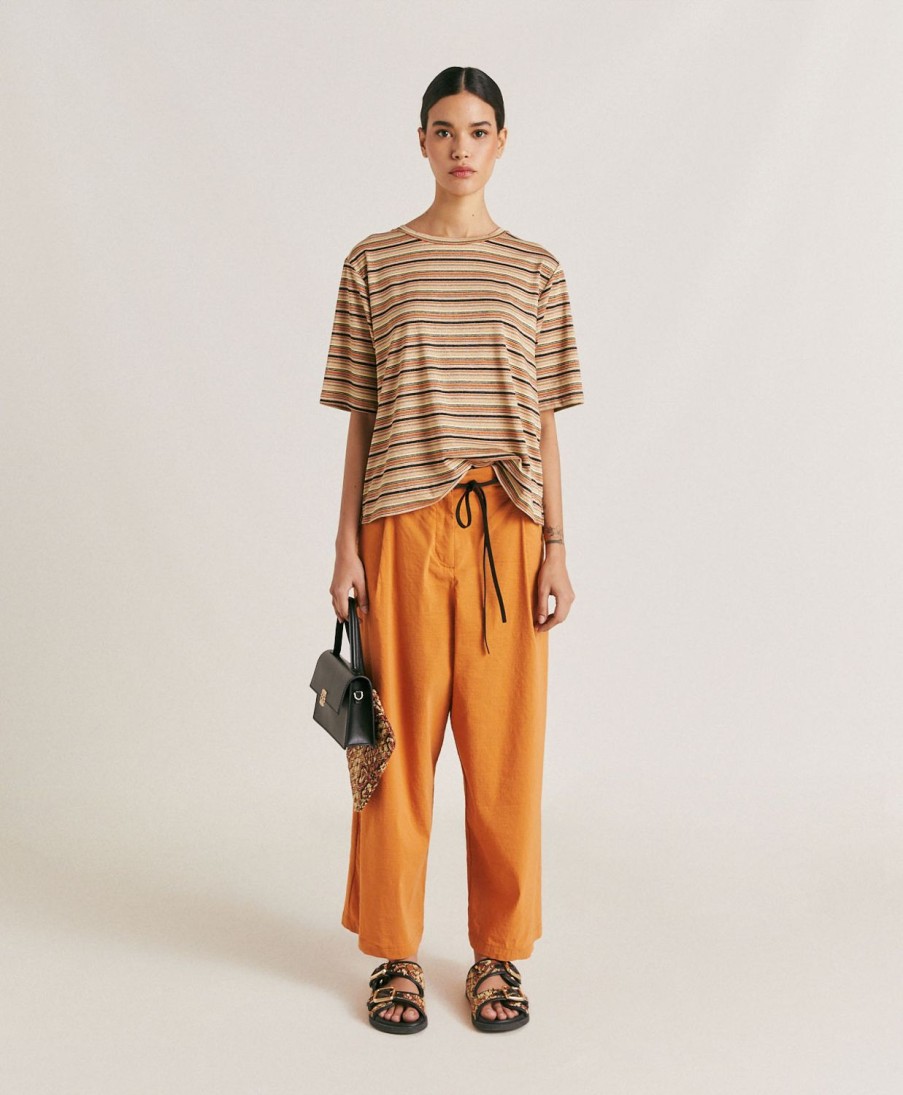 Clothing Momoni | Iora Tshirt In Striped Lurex Jersey - Rust Multicolour