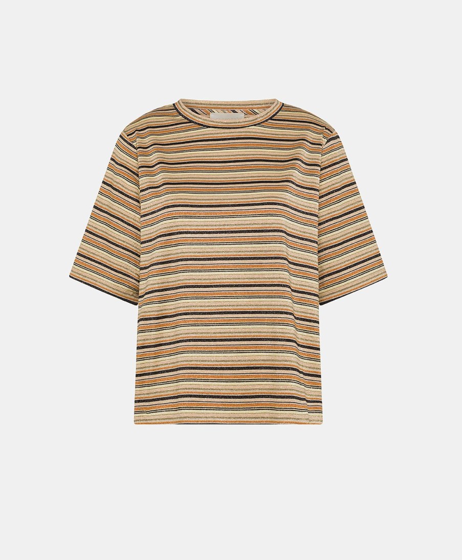 Clothing Momoni | Iora Tshirt In Striped Lurex Jersey - Rust Multicolour