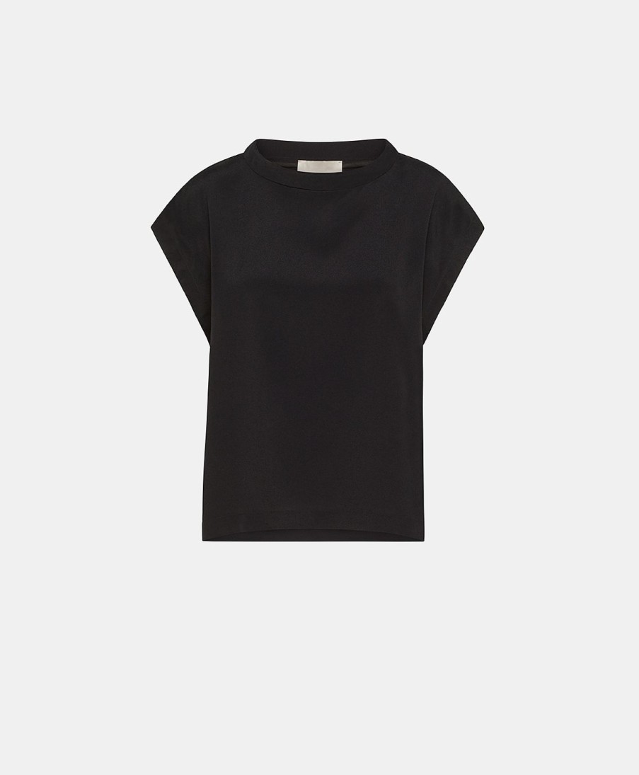 Clothing Momoni | Curacao Blouse In Plain Acetate Silk - Black