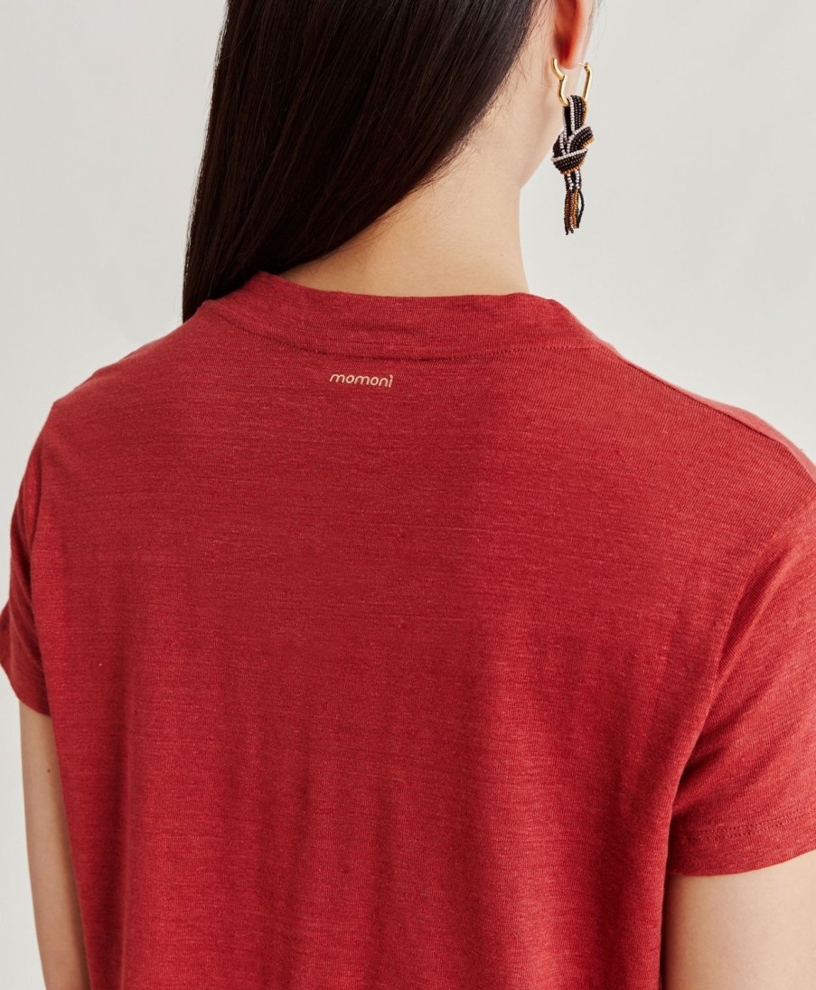 Clothing Momoni | Lottie Tshirt In Linen Jersey - Burgundy