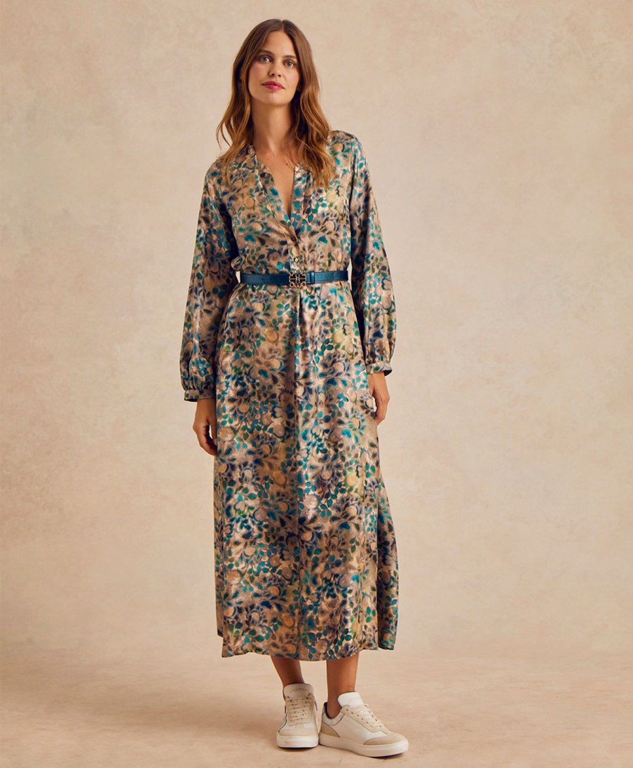 Clothing Momoni | Amede Dress In Printed Silk Twill - Multicolor Green