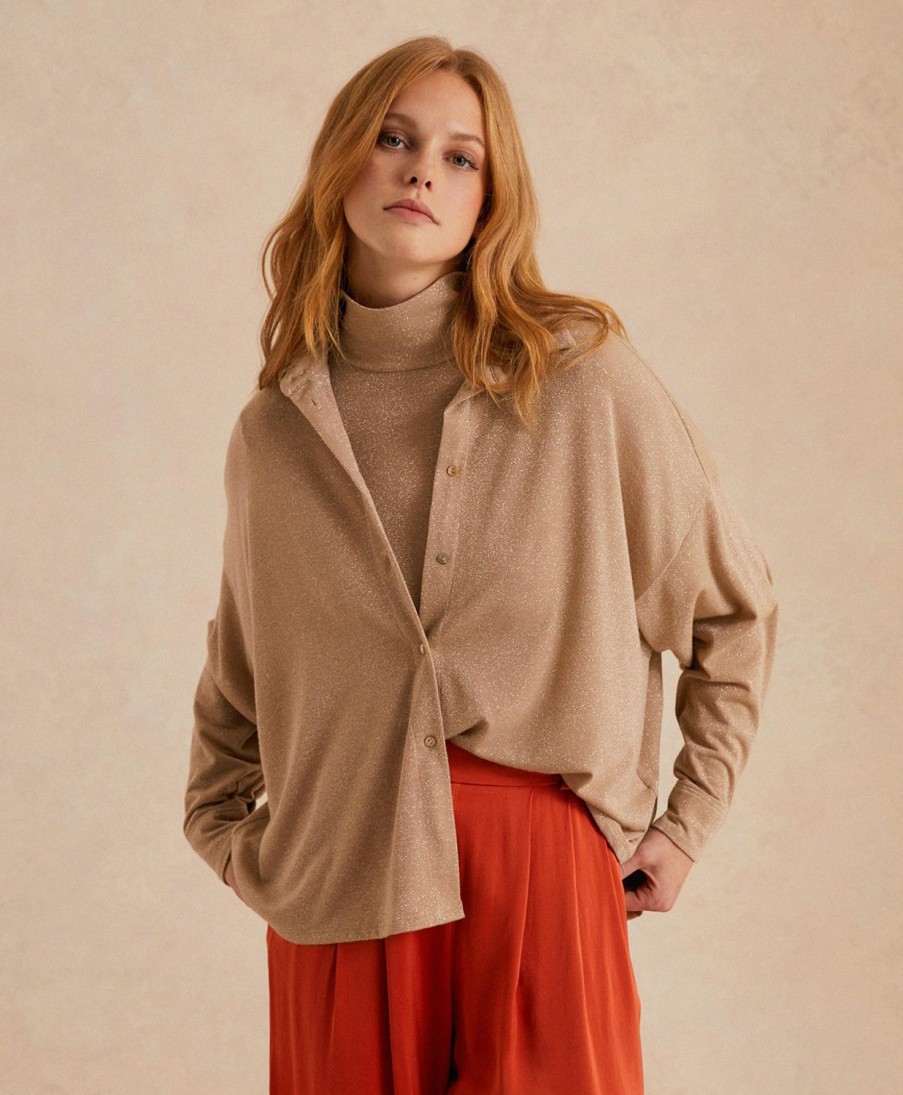 Clothing Momoni | Lucciola Shirt In Lurex Jersey - Beige