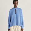 Clothing Momoni | Zoe Blouse In Multi Striped Viscose Silk - Light Blue/Cream