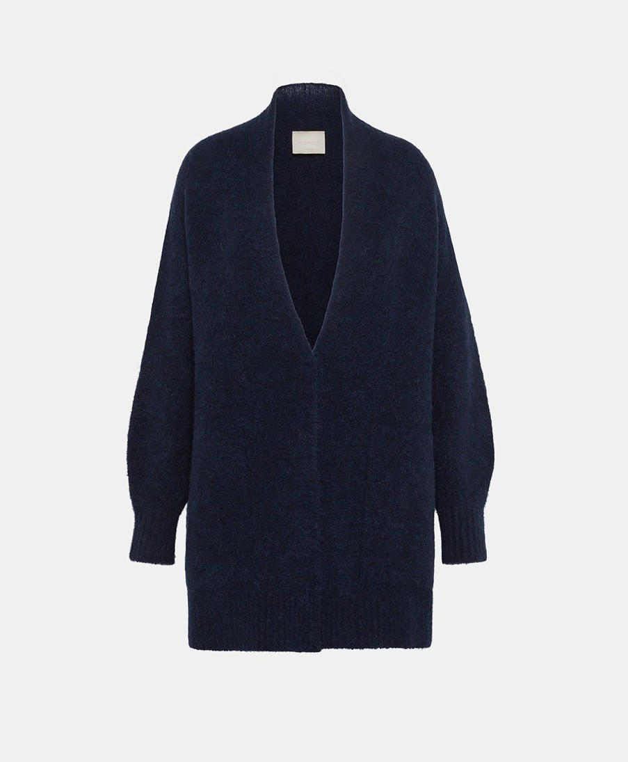 Clothing Momoni | Cardigan Chamonix Fleece-Effect Baby Alpaca - Blue