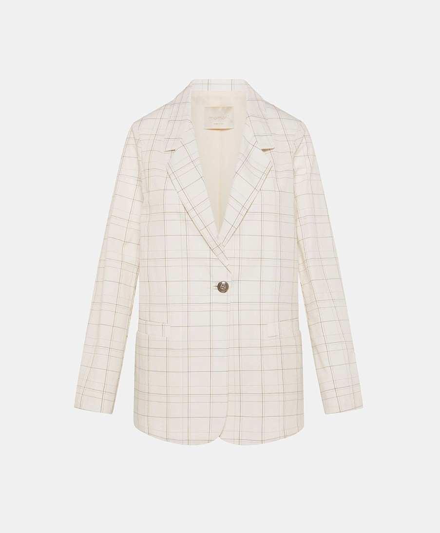 Clothing Momoni | Dayton Jacket In Check Seersucker - Cream/Mud