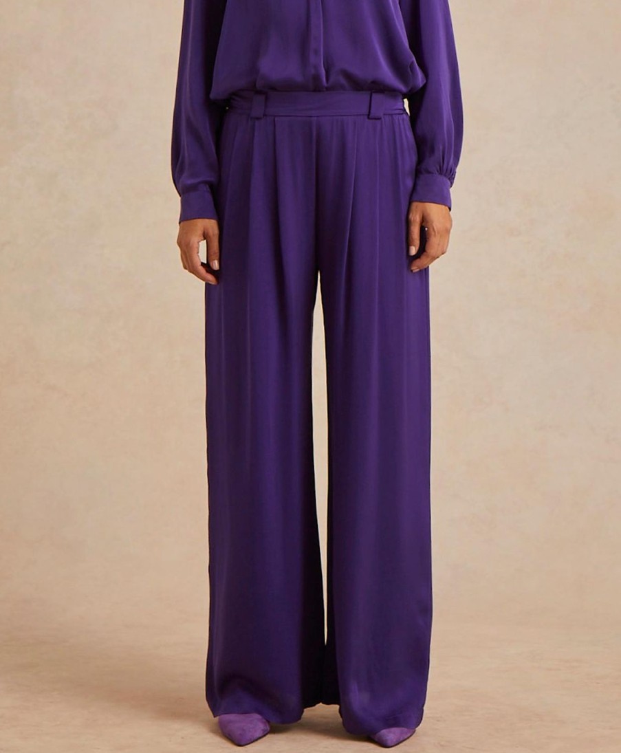 Clothing Momoni | Lanzarote Pant In Solid Colour Satin Crepe - Violet