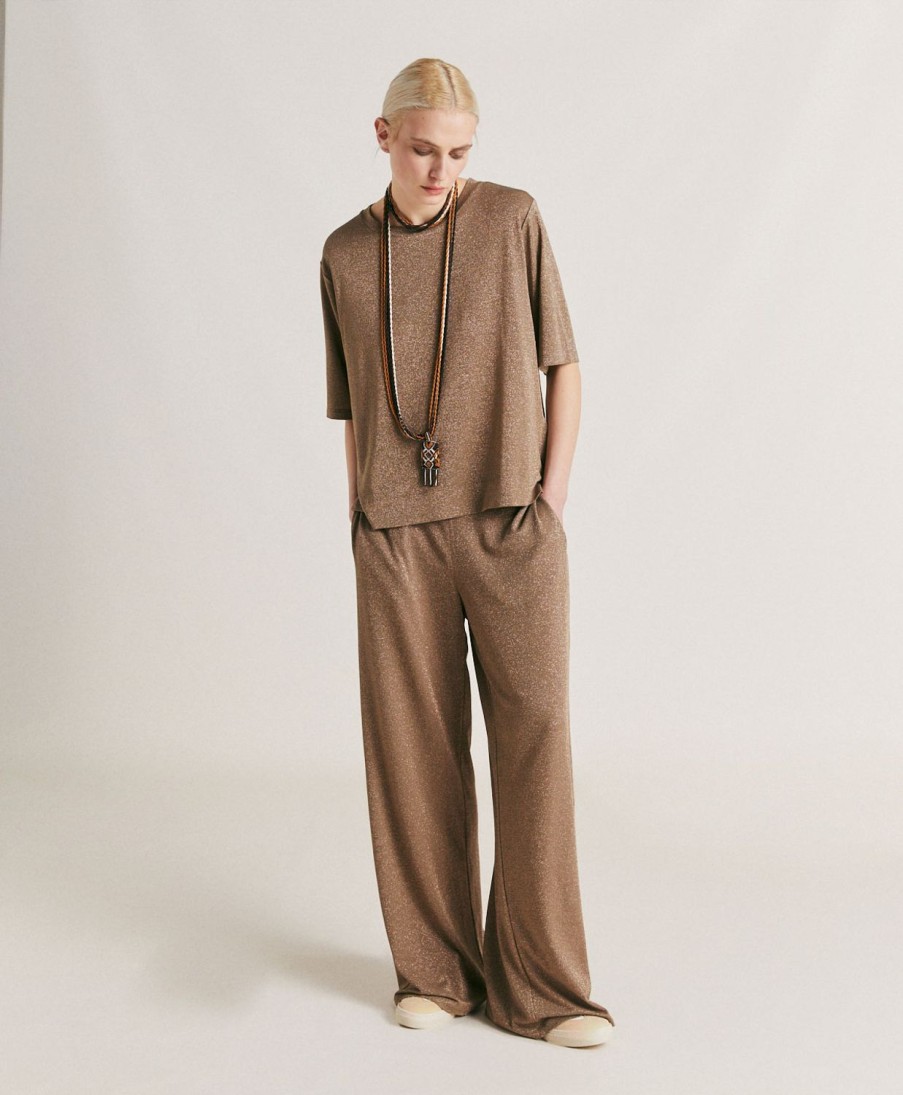 Clothing Momoni | Iora Tshirt In Lurex Jersey - Mud