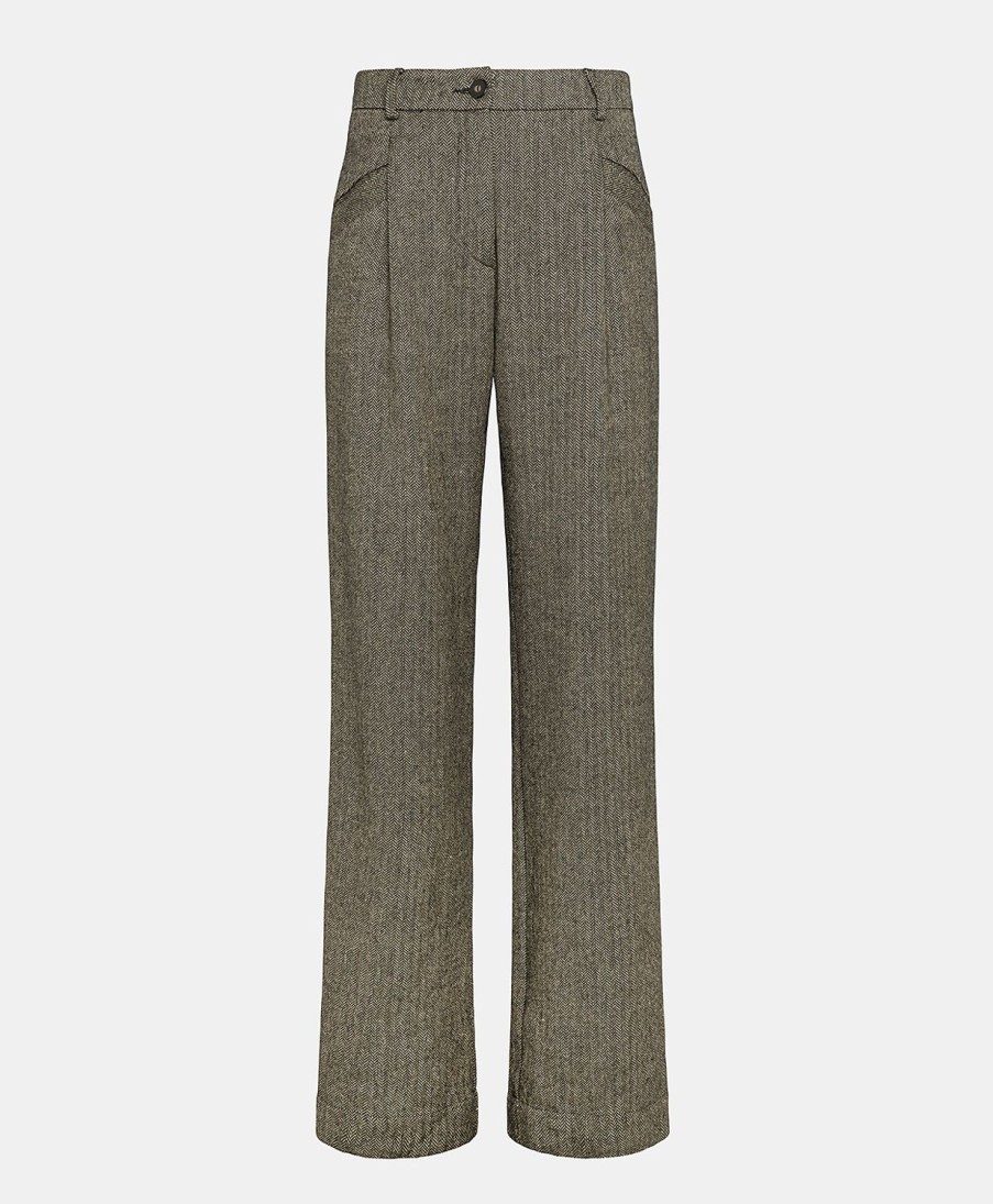 Clothing Momoni | Nocciolo Pant In Herringbone Linen Blend - Black