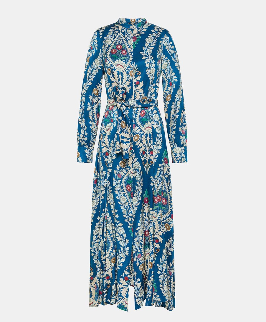 Clothing Momoni | Constant Dress In Printed Viscose Twill - Multicolor Blue