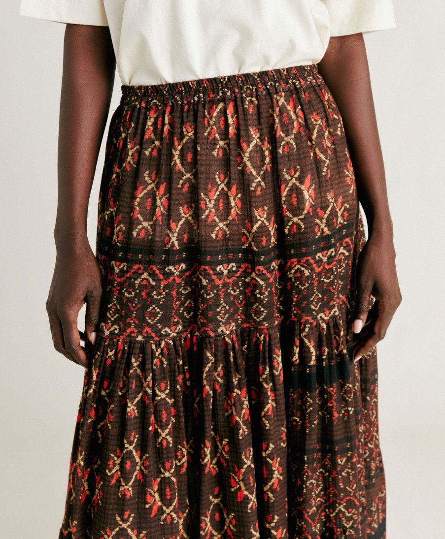 Clothing Momoni | Yasmine Skirt In Gauze - Chocolate/Red