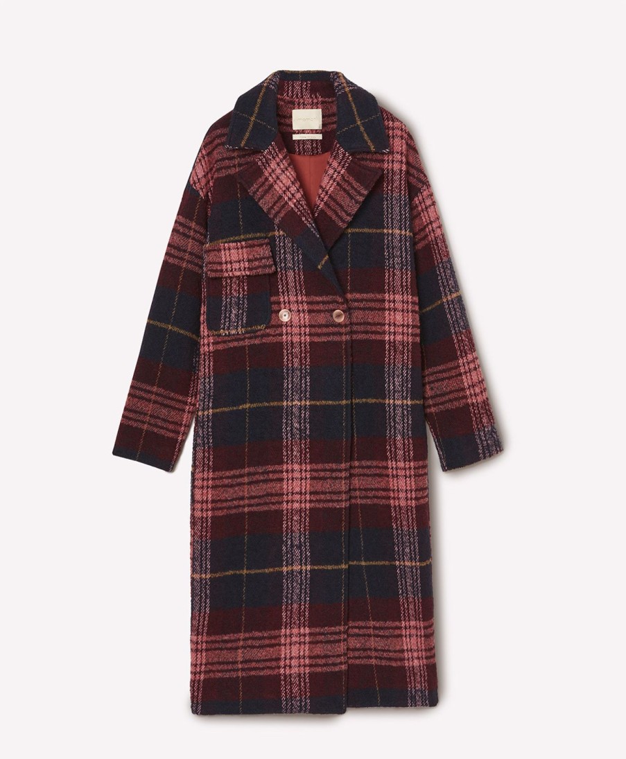 Clothing Momoni | Fontainebleau Coat In Check Boucle Wool - Burgundy