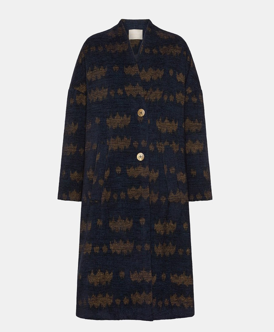 Clothing Momoni | Michel Coat In Printed Chenille Wool Blend - Night Blue