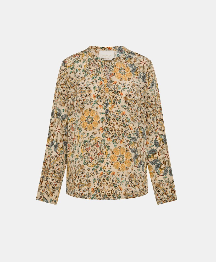 Clothing Momoni | Hector Blouse In Printed Crepe De Chine - Multicolor Beige