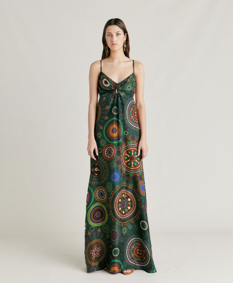 Clothing Momoni | Jolie Dress In Haboutai Silk - Dark Green Multicolour