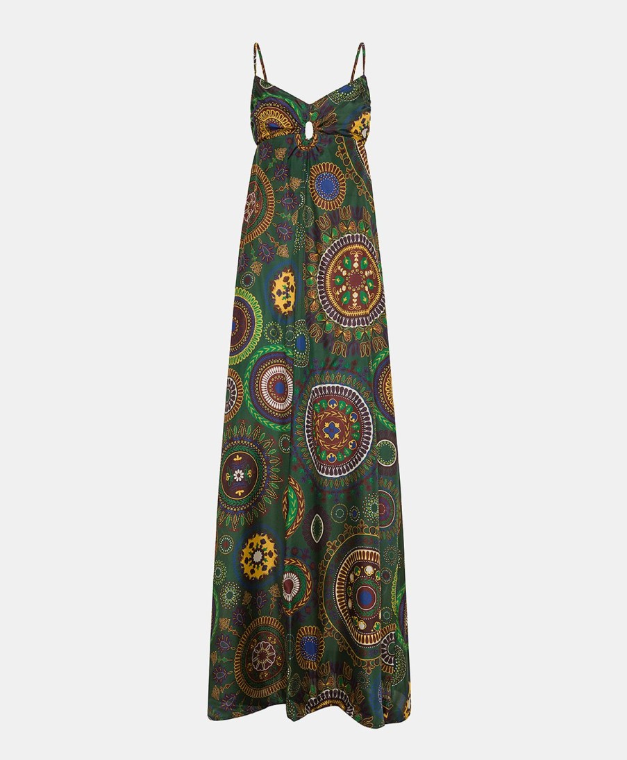 Clothing Momoni | Jolie Dress In Haboutai Silk - Dark Green Multicolour