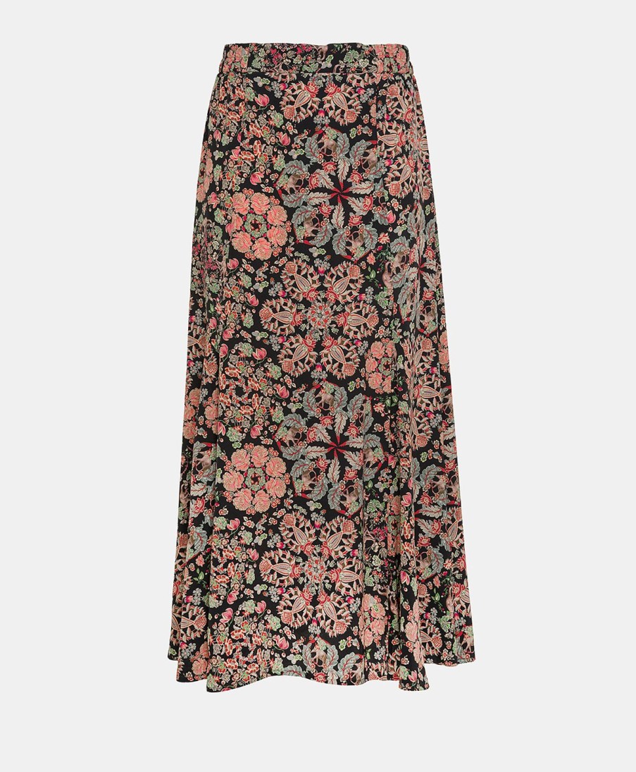 Clothing Momoni | Theo Skirt In Printed Crepe De Chine - Black/Red