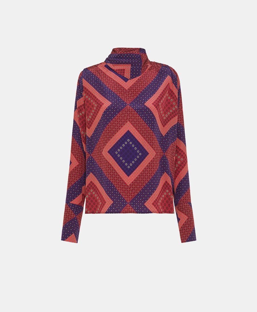 Clothing Momoni | Jeremy Blouse In Printed Crepe De Chine - Red/Purple