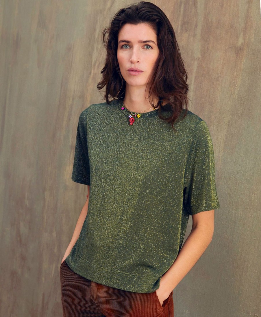 Clothing Momoni | Iora Tshirt In Lurex Jersey - Forest Green