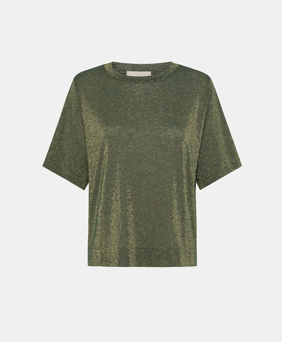 Clothing Momoni | Iora Tshirt In Lurex Jersey - Forest Green