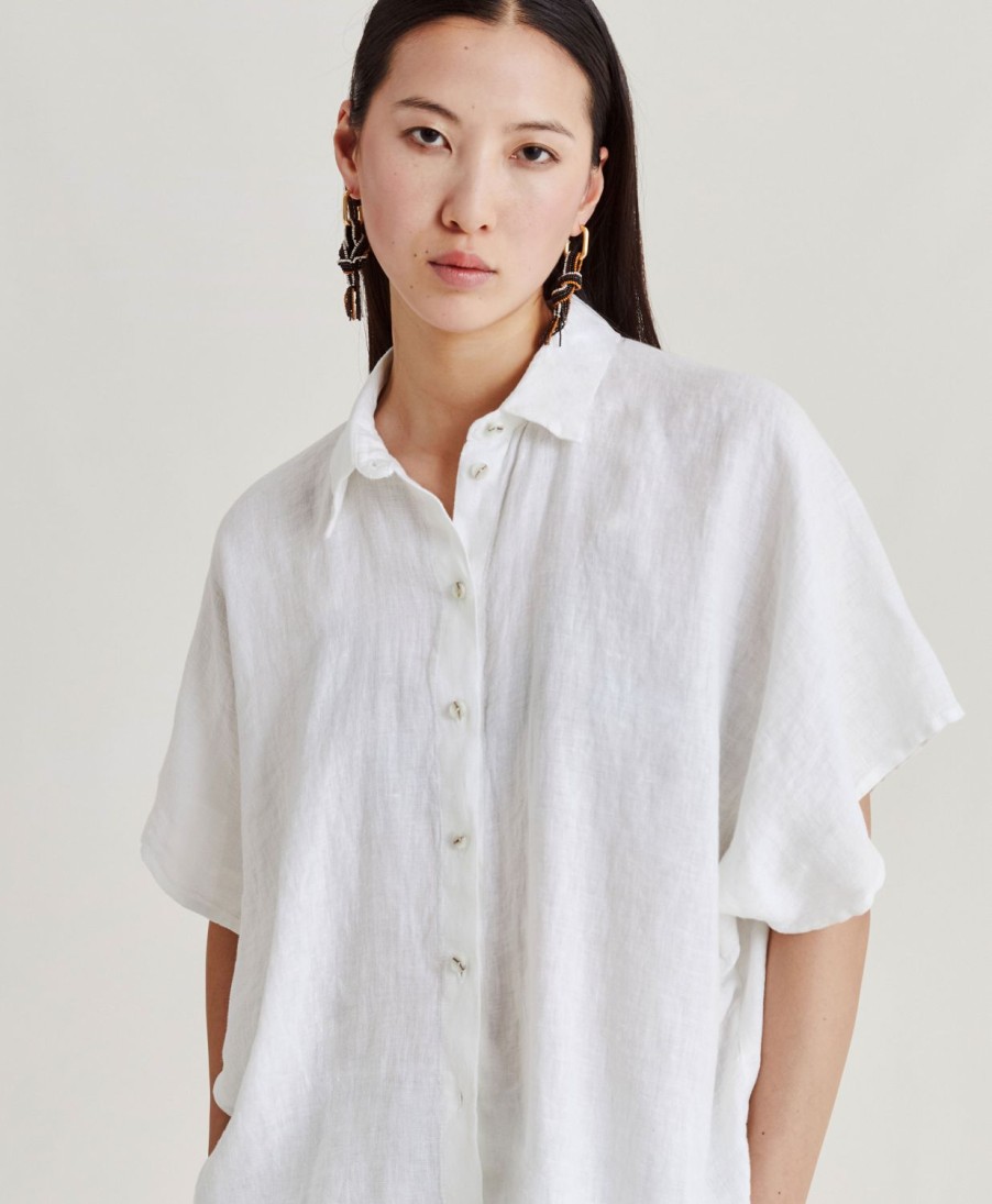 Clothing Momoni | Elafonissi Shirt In Linen - Optical White