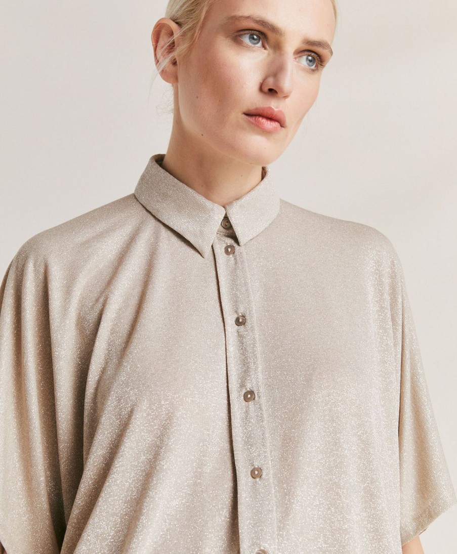 Clothing Momoni | Brooklyn Shirt In Lurex Jersey - Sand