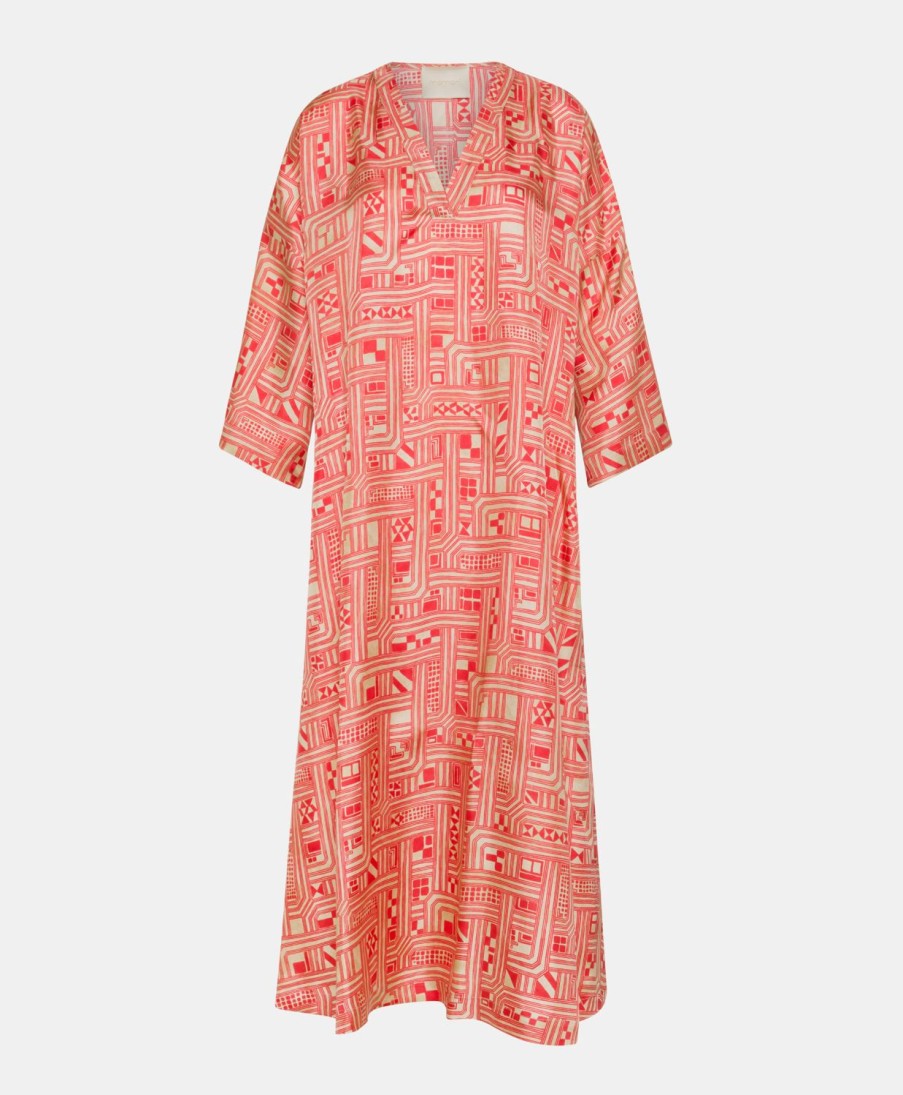 Clothing Momoni | Faro Dress In Silk Twill - Beige/Coral