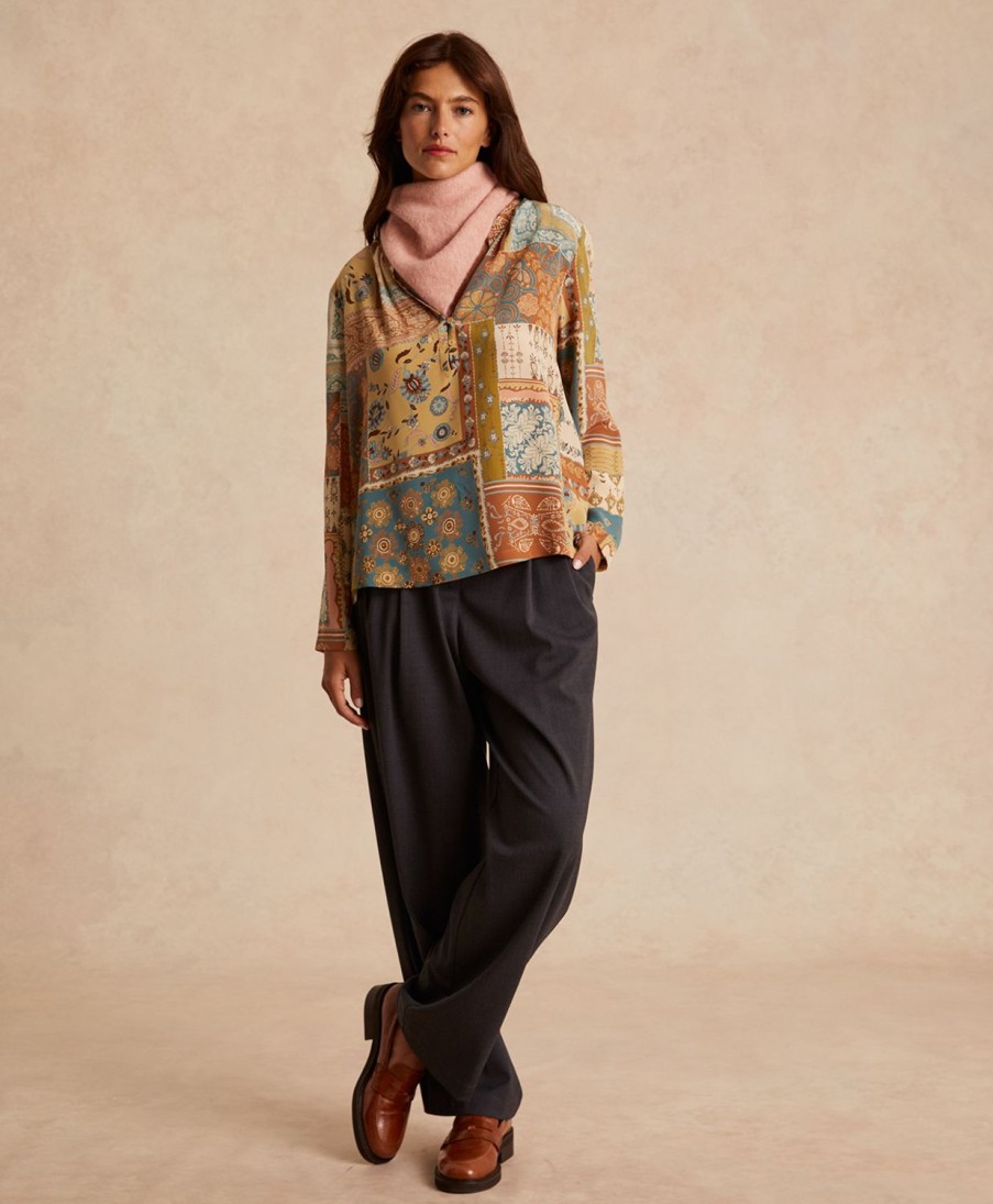 Clothing Momoni | Hector Blouse In Printed Crepe De Chine - Multicolor Pink