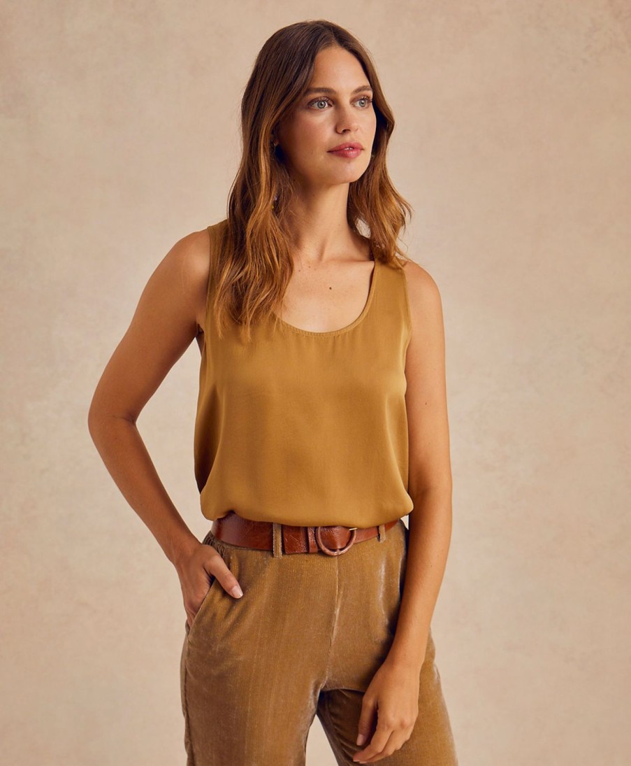 Clothing Momoni | Remy Top In Solid Colour Satin Crepe - Gold