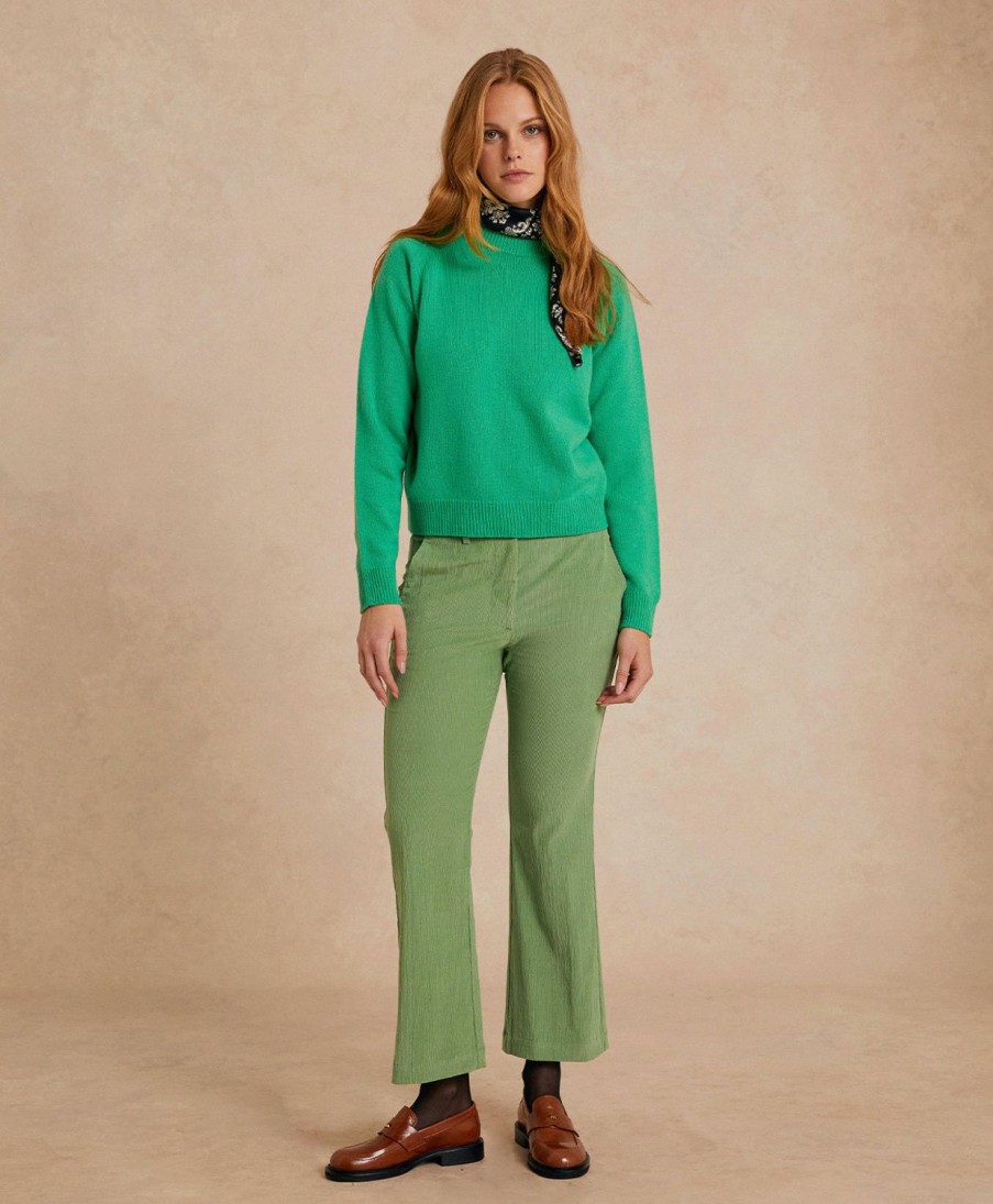 Clothing Momoni | Indra Pant In Stretch Ribbed Co/Mo - Water Green