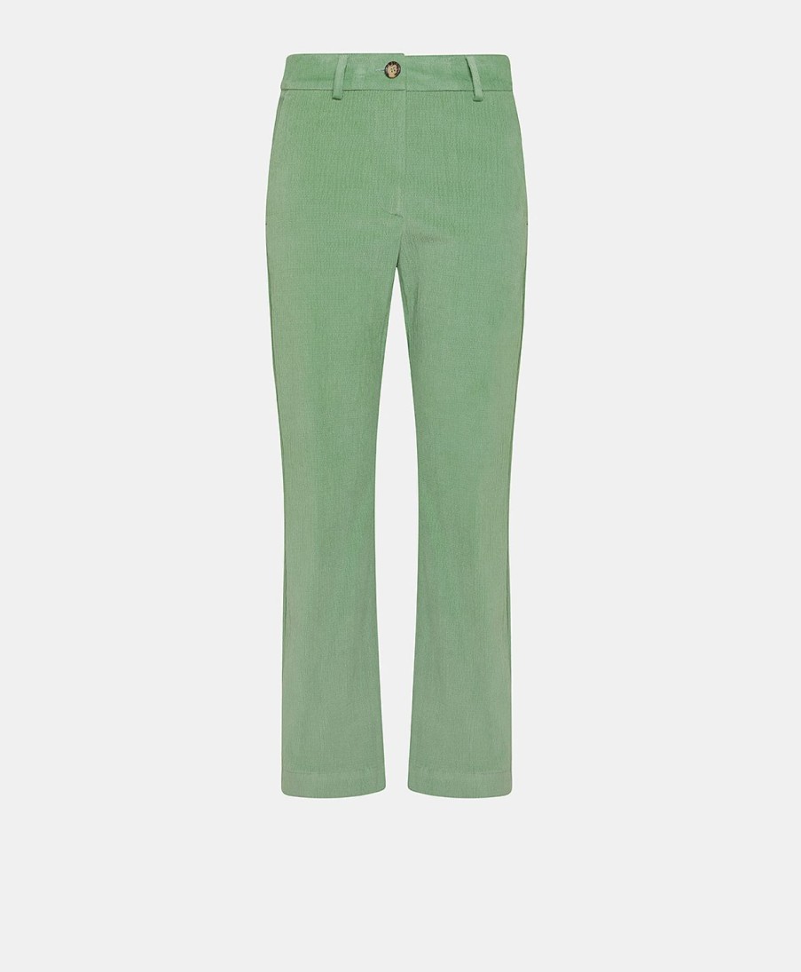 Clothing Momoni | Indra Pant In Stretch Ribbed Co/Mo - Water Green