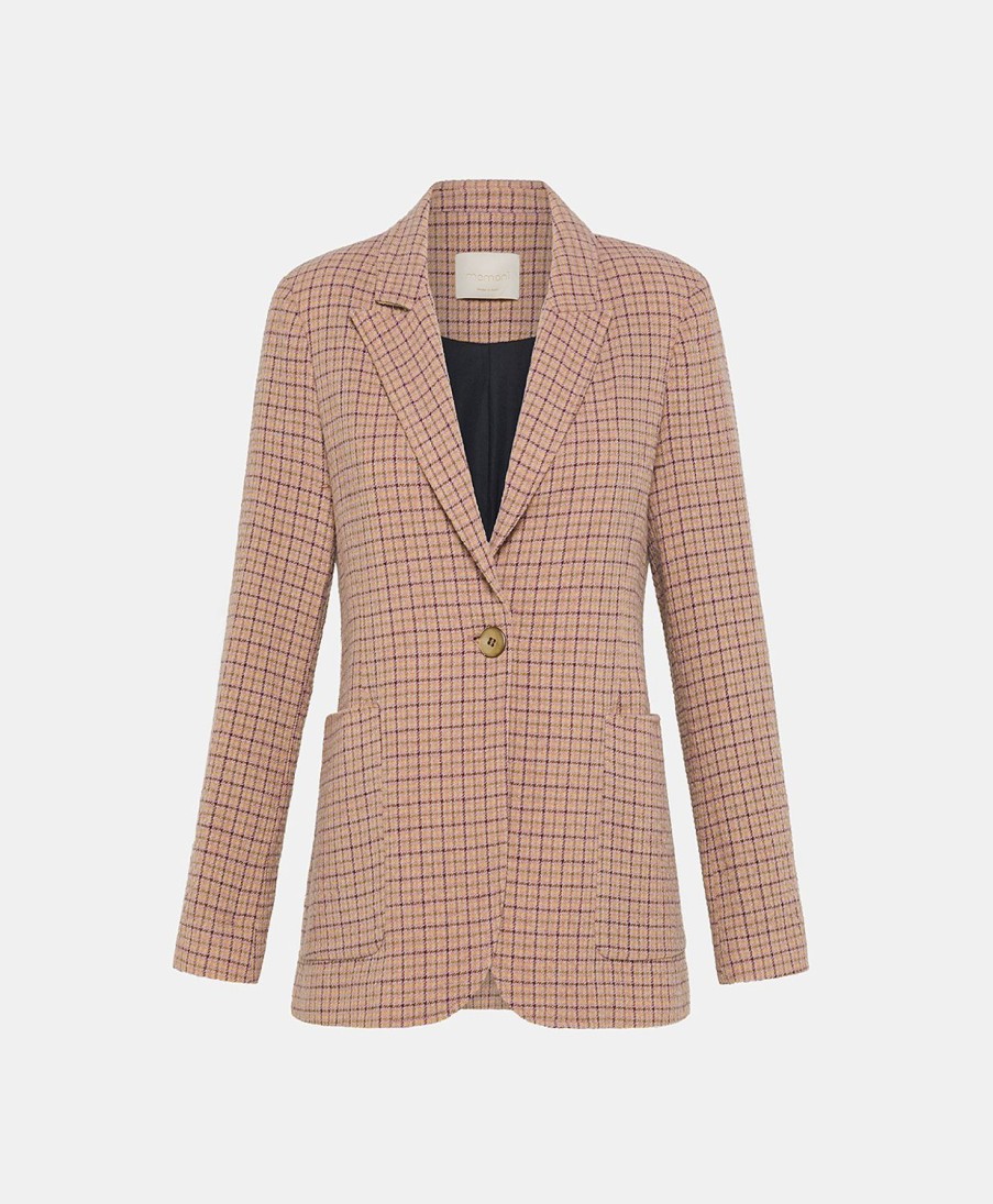 Clothing Momoni | Yves Jacket In Houndstooth Seersucker - Apricot/Lime