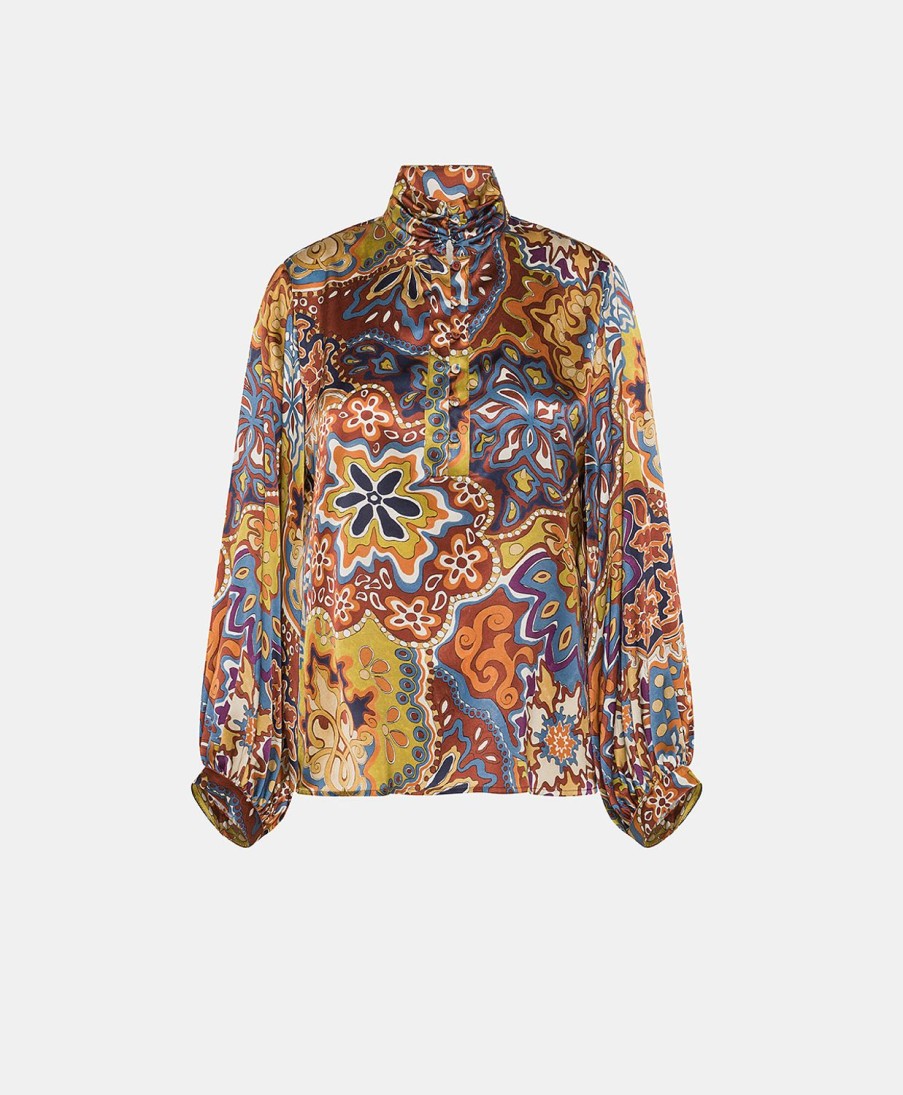 Clothing Momoni | Thierry Blouse In Printed Stretch Satin - Brown/Orange